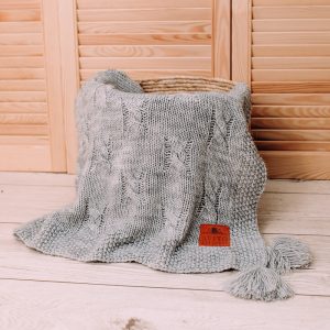 baby alpaca knitted blanket light grey