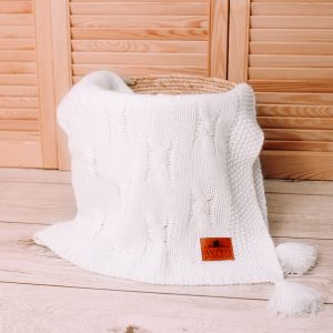 baby alpaca knitted blanket snow white