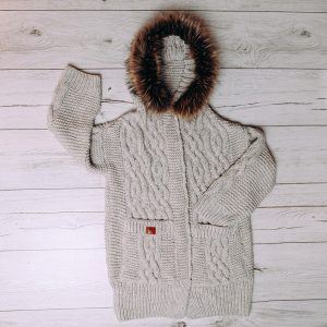 alpaca Women's Cardigan with Hood in Beige