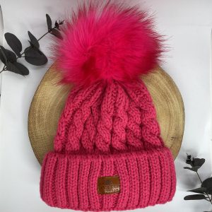 Alpaca Chunky Knit Hat Hot Pink