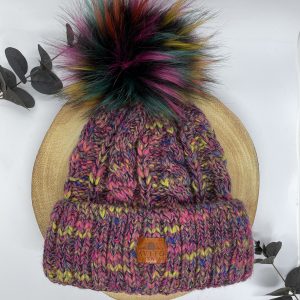 Alpaca Chunky Knit Hat Purple&Multicolour Mix