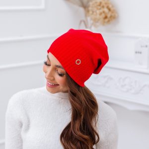 Woman Bamboo Slouch Beanie Red