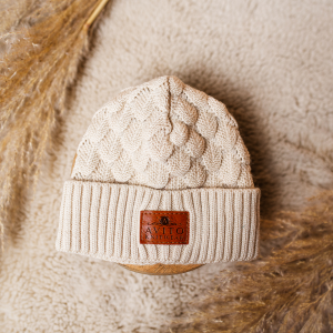 bamboo bubble knit baby beanie beige