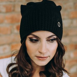 Woman Bamboo slouch beanie hat black