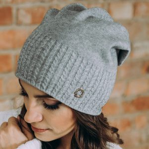 Woman Bamboo Slouch Beanie Hat in Light grey