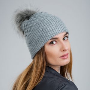 Woman Bamboo Bobble Beanie in Light Grey