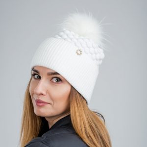 Woman Bamboo Bobble Beanie in White